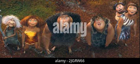 GRAN, EEP, GRUG, THUNK, Sandy, UGGA, die CROODS, 2013 Stockfoto