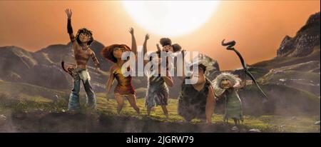 Kerl, EEP, UGGA, Sandy, THUNK, GRAN, die CROODS, 2013 Stockfoto