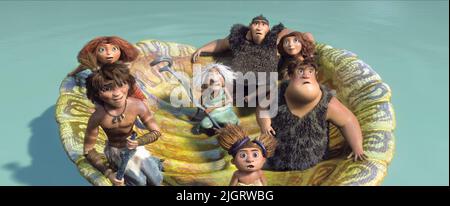 EPP, Kerl, GRAN, GRUG, Sandy, UGGA, THUNK, die CROODS, 2013 Stockfoto