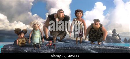 SANDY, GRAN, GRUG, UGGA, THUNK, die CROODS, 2013 Stockfoto