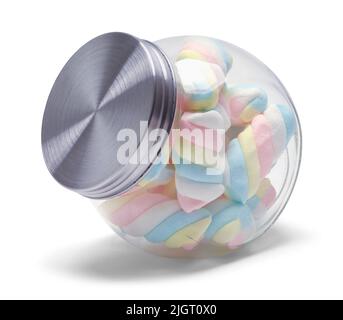 Candy Jar voll von bunten verdrehten Marshallows. Stockfoto