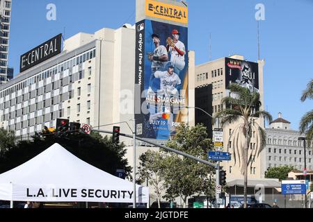 Gesamtansicht der Innenstadt von Los Angeles für die Einrichtung des Capital One Play Ball Park, Dienstag, 12. Juli 2022, in Los Angeles, Kalifornien (Jevone Moore/Image o Stockfoto