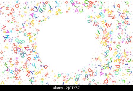 Farbenfroher Vektorhintergrund aus englischen Alphabeten, Buchstaben oder Zeichen in flacher Ausführung. Stock Vektor