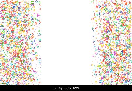 Farbenfroher Vektorhintergrund aus englischen Alphabeten, Buchstaben oder Zeichen in flacher Ausführung. Stock Vektor