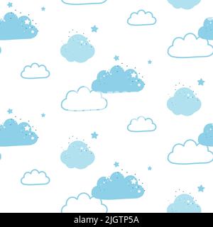 Cute Cloud Nahtloses Muster blau und weiß Vektor Hintergrund Stock Vektor