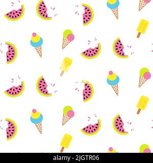 Sommer Eis und Wassermelone nahtlose Muster. Sommer saftig Hintergrund-Design. Stock Vektor