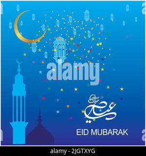 Eid Mubarak arabische Kalligraphie für die Feier des muslimischen Gemeindefestes Stock Vektor