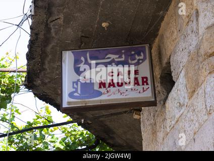 Cafe Najjar Schild, Mount Lebanon, Douma, Lebanon Stockfoto