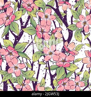 Nahtloses Blumenmuster. Blumen und Blätter. Kirschblüte. Stockfoto