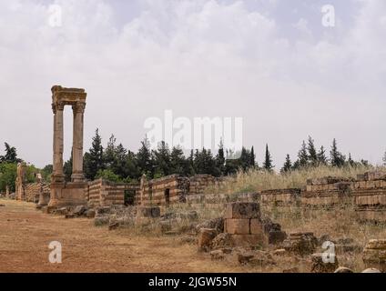 Ruinen der Zitadelle von Umayyad, Beqaa Governorate, Anjar, Libanon Stockfoto