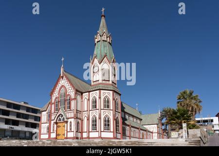 Die Kathedrale von Arica ist eine Kirche aus Metall, die in den Werkstätten von Gustave Eiffel in Frankreich gebaut wurde. Arica, Chile. Stockfoto