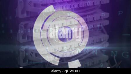 Abbildung des Scannens des Bereichs und der Datenverarbeitung über einen Computerserver Stockfoto