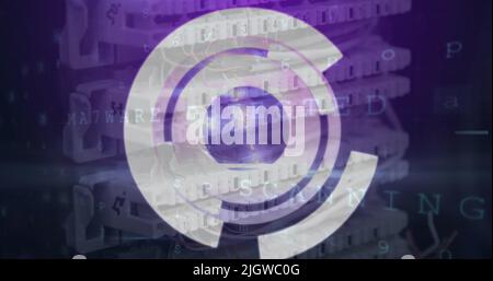 Abbildung des Scannens des Bereichs und der Datenverarbeitung über einen Computerserver Stockfoto