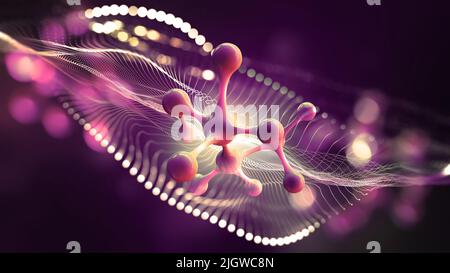 Abstrakte medizinische Tapete. Nano Molecule 3D Abbildung. Innovative Laborforschung. Wissenschaft und Hochtechnologie von Zellklumpen Stockfoto