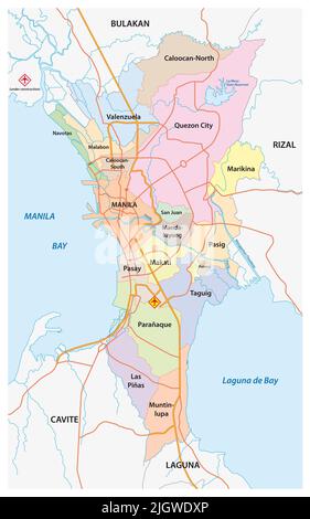 Metro Manila administrative, politische und Straßenkarte, Philippinen Stockfoto