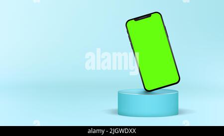 Realistisches Zylinder Podium Modernes Smartphone Stehend Green Screen Blank Mockup Vorlage Stock Vektor