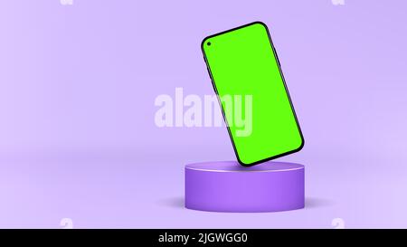 Moderne Smartphone Green Screen Cylinder Podium Präsentation Showcase Blank Display Mockup Template Stock Vektor