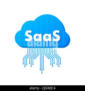 SaaS – Software as a Service. Cloud-Service, synchronisieren. Vektorgrafik. Stock Vektor