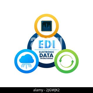 EDI – elektronischer Datenaustausch. Geräte, Volume, Datenbank. Vektorgrafik. Stock Vektor