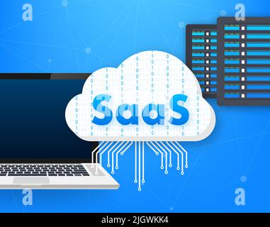 SaaS – Software as a Service. Cloud-Service, synchronisieren. Vektorgrafik. Stock Vektor