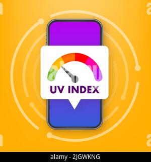 UV-Index Ebene Sonne. Zahlen Sonnenschutz. Vektorgrafik. Stock Vektor