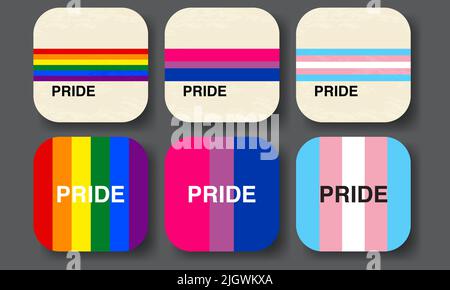 Pride Flag-Symbole und App-Logo, modern, Aquarell-Pride-Farben, minimalistisch. Regenbogenflagge. Für Webdesign, App-Symbol, Präsentationen, Logo, Symbole. Stock Vektor