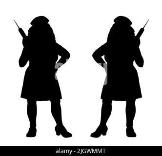 Silhouette der Krankenschwester. Arzt Helfer mit der Spritze. Digitale Illustration. Stockfoto