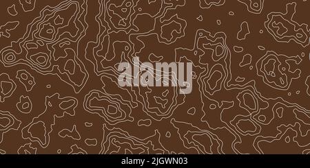 Topografische Karte nahtloses Muster der Bodenrelief. Braun abstrakte Topographie Kontur Hintergrund. Wiederholen Sie geometrische Isolinien Textur von Land oder Unterwäten Stock Vektor