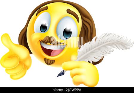 Shakespeare Poet Emoticon Emoji Cartoon Face Ikone Stock Vektor