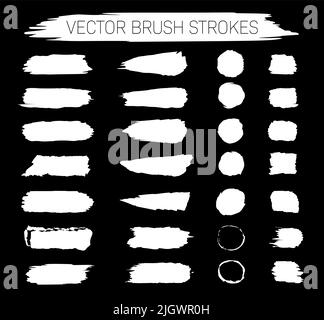 Sammlung von abstrakten weißen Vektor-Pinselstrichen auf schwarzem Hintergrund Stock Vektor