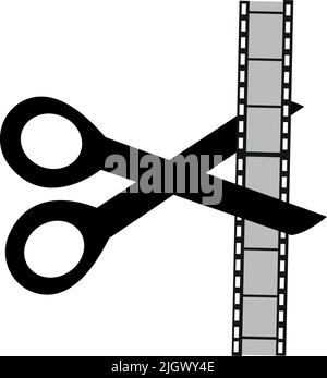Schwarze Schere Schnitt einen Filmstreifen Mediensymbol schneiden Stock Vektor