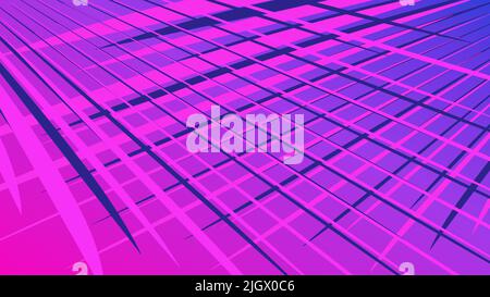 Synthetisches Pop Hintergrund Mesh aus Palmblättern auf hellviolettem Hintergrund. Rasterhintergrund im 80s-Stil. Vektorgrafik. Stock Vektor