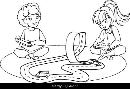 Junge Und Mädchen Spielen Car Tracks Zusammen Vektor Stock Vektor