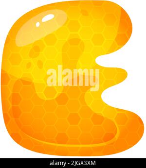 Honigsüße Schrift. Flüssiger Honig Cartoon Alphabet, Gelbe Wabenvektor Schriftart. Einzelner Buchstabe. Stock Vektor
