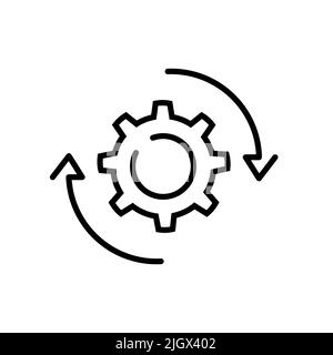 Initiatir-Symbol, extreme Motivation, Ersteller der Zahnraddrehung, dünnes Liniensymbol auf weißem Hintergrund - editierbare Darstellung des Konturvektors Stock Vektor