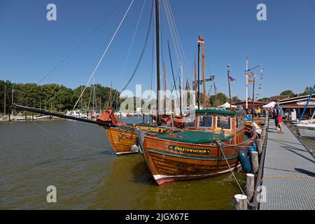 Holzboote, Hafen, Wustrow, Mecklenburg-Vorpommern, Deutschland Stockfoto