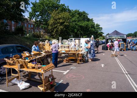 Ein Blick auf den lokalen Wochenmarkt in Sheringham North Norfolk Stockfoto