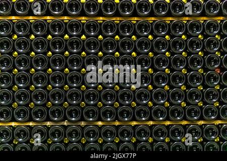 Frédéric Raspail zeigt das Weingut, in dem Crémant auf traditionelle Weise aus Clairette-Trauben hergestellt wird. Saillans, Drôme, Frankreich Stockfoto