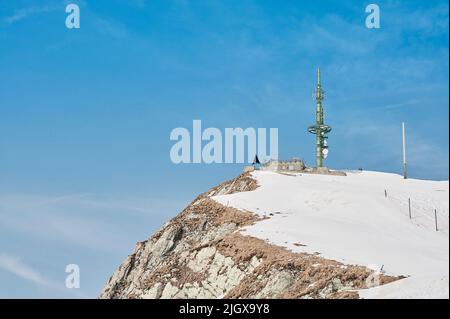 Eine Landschaft rund um den Rochers de Naye, einem Berg der Schweizer Alpen, mit Blick auf den Genfer See in der Nähe von Montreux und Villeneuve, Schweiz Stockfoto