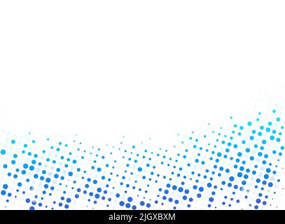 Blauer und hellblauer abstrakter gepunkteter Hintergrund mit Kopierbereich. Kreatives Halbtonmuster, Designvorlage und Illustration auf weißem Hintergrund. Stockfoto