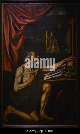 Luis Tristán (1580-1624). Spanischer Maler. Der heilige Hieronymus tut Buße in seinem Studium. Öl auf Leinwand, ca. 1618-1622. El Greco Museum. Toledo, Spanien. Stockfoto