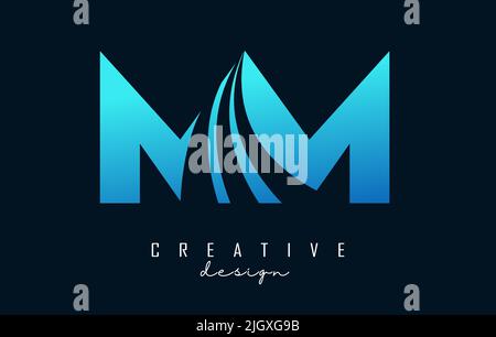 Kreatives, blaues mm-m-Logo mit führenden Linien und Straßenkonzept. Buchstaben mit geometrischem Design. Vektor-Illustration mit Brief und kreativ Stock Vektor