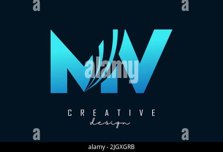 Kreatives, blaues MV m V-Logo mit führenden Linien und Straßenkonzept. Buchstaben mit geometrischem Design. Vektor-Illustration mit Brief und Kreati Stock Vektor