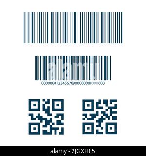 Barcode- und QR-Code-Symbol auf weißem Hintergrund isoliert. Vektorgrafik Stock Vektor