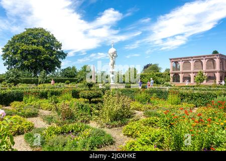 Elizabethan Knot Gardens in Kenilworth Castle, Castle Green, Kenilworth, Warwickshire, England, Vereinigtes Königreich Stockfoto