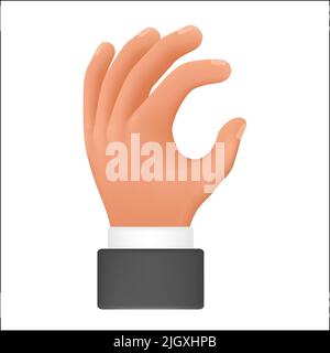 Handbewegung mit dem Buchstaben c. Nonverbale Körper Kommunikation Sprache Zeichen 3D Karikatur Illustration Stock Vektor