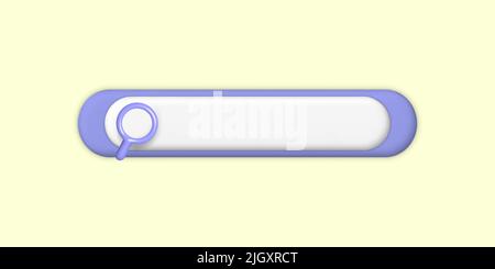3D Vorlage für Suchleiste für Website. Symbol für Adresse und Navigationsleiste leuchtet gelb. Navigationssuche nach Browser. Kreatives Konzeptdesign im Cartoon-Stil Stock Vektor