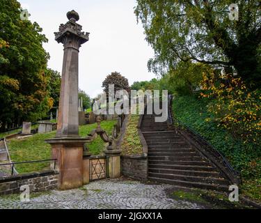 Glasgow, Schottland - 12. 2021. Oktober: Der jüdische Grabplatz in der Glasgow Necropolis in Glasgow, Schottland. Stockfoto