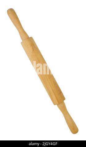 Hölzerner Bambusrollholz isoliert auf weißem Hintergrund Nahaufnahme Stockfoto