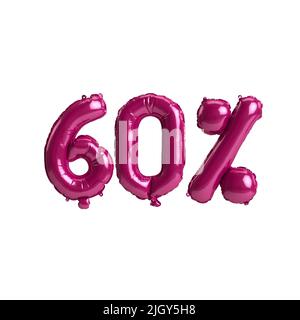 3D Darstellung von 60 Prozent dunkelrosa Ballons isoliert auf dem Hintergrund Stockfoto